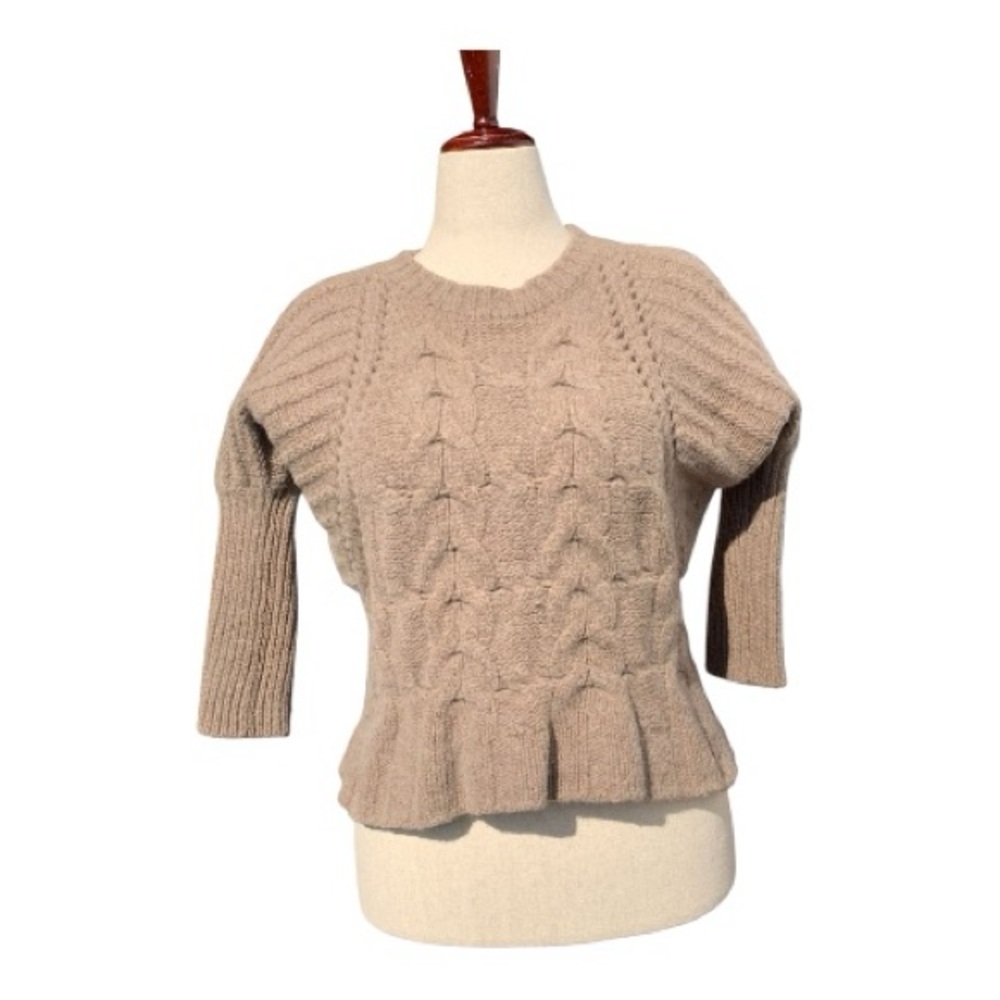 VTG Mantovani Cashmere Wool Cable Knit Sweater Taupe Ruffle Hem Size Small